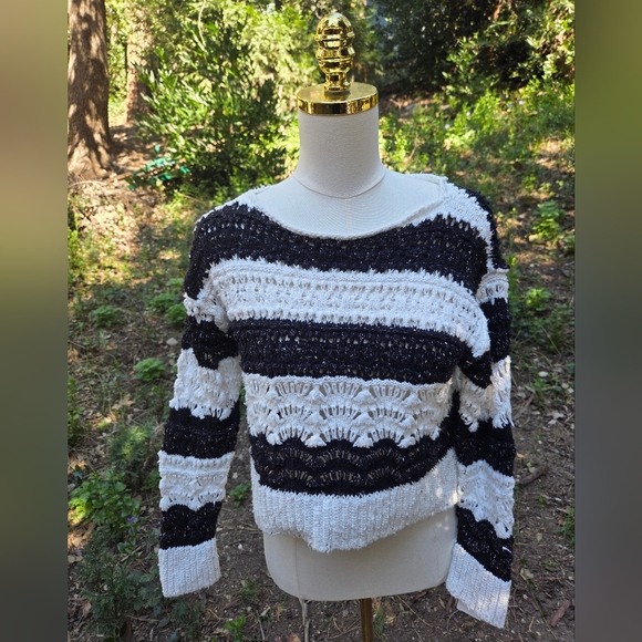 Pilcro Other - Pilcro Crochet Knit Black And White Striped Pull Over Sweater